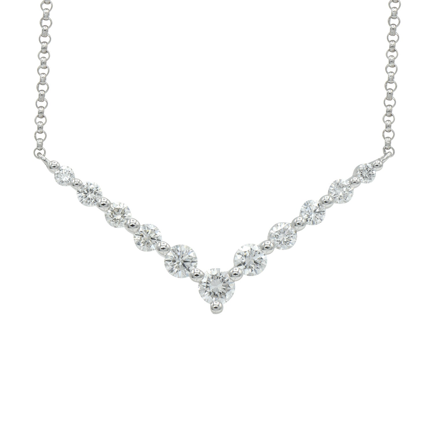 14K White Gold V Diamond Necklace, 0.59ct