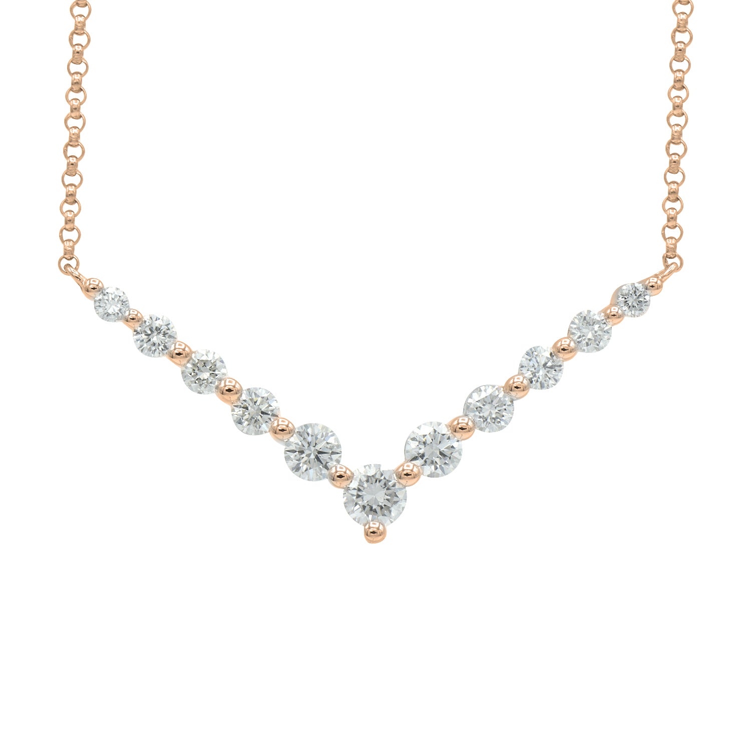 14K Yellow Gold V Diamond Necklace, 0.6ct