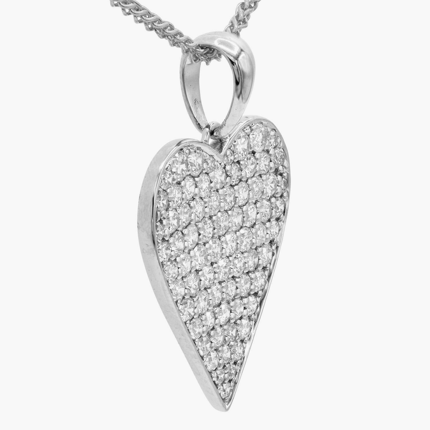 18K White Gold Diamond Heart Pendant, 0.75ct