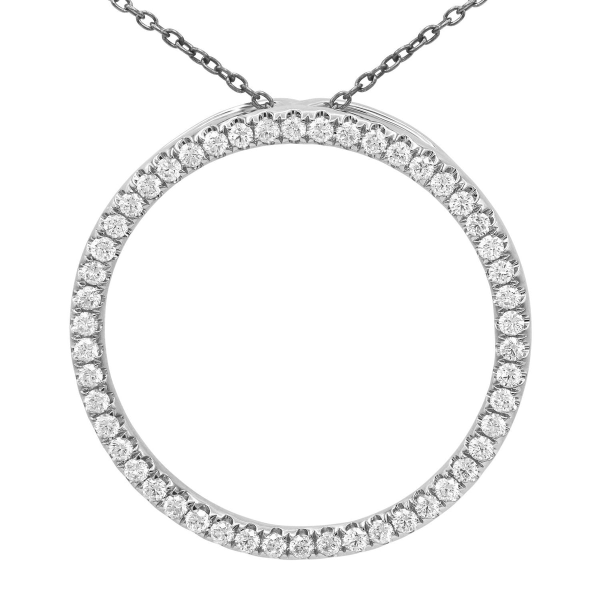 14K White Gold Diamond Open Circle Pendant, 0.84ct