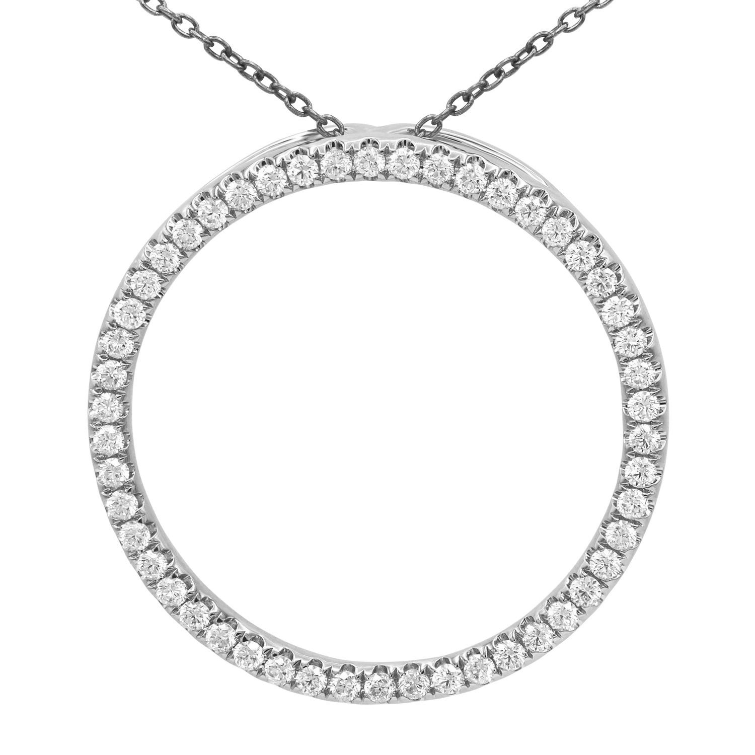14K White Gold Diamond Open Circle Pendant, 0.84ct