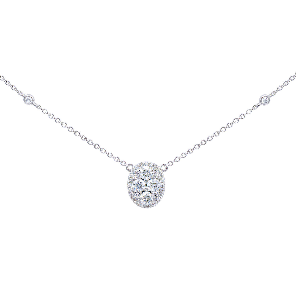 14K Yellow Gold Oval Cluster Necklace, 0.67ct