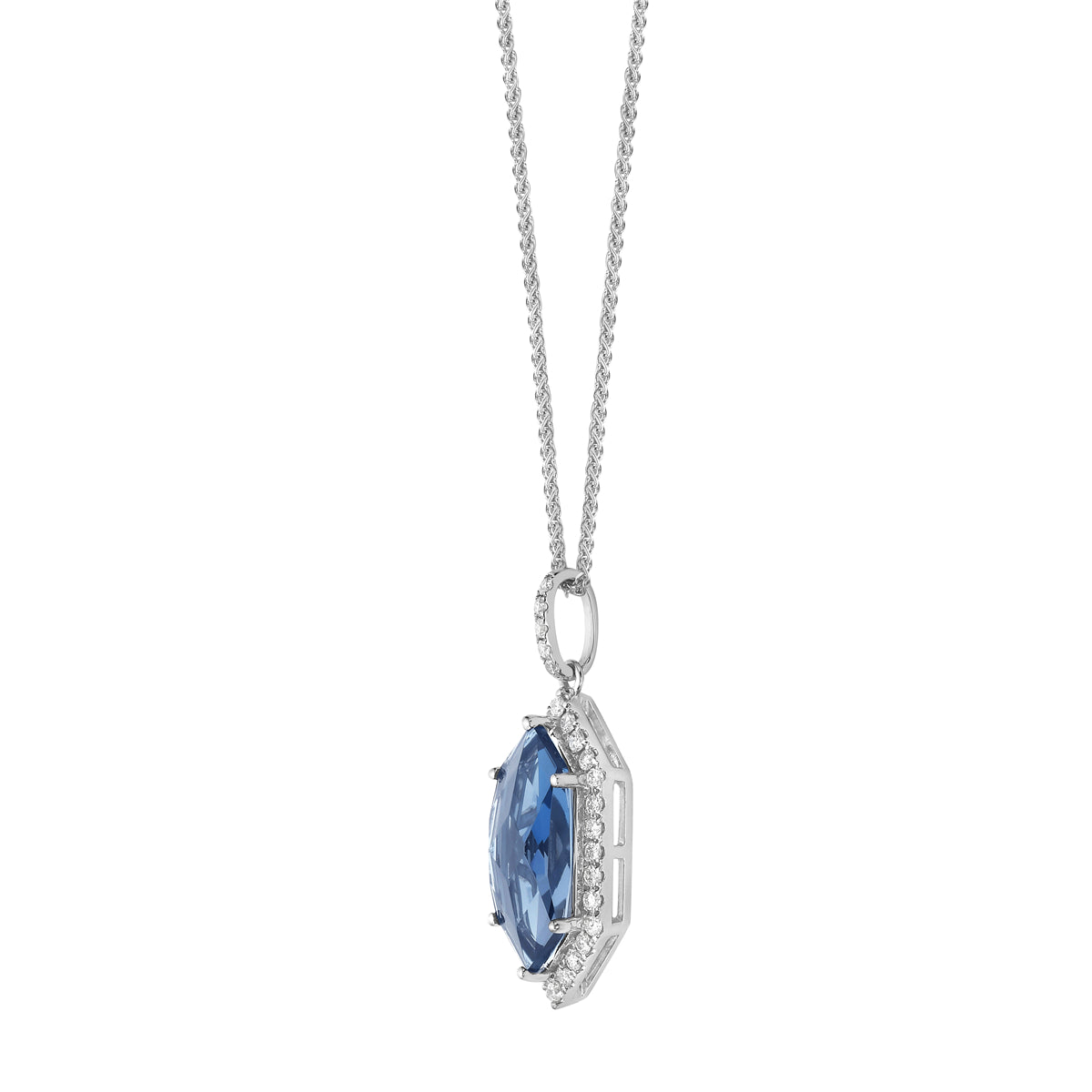 14K White Gold London Blue Topaz Pendant, 8-9mm, 3.1ct