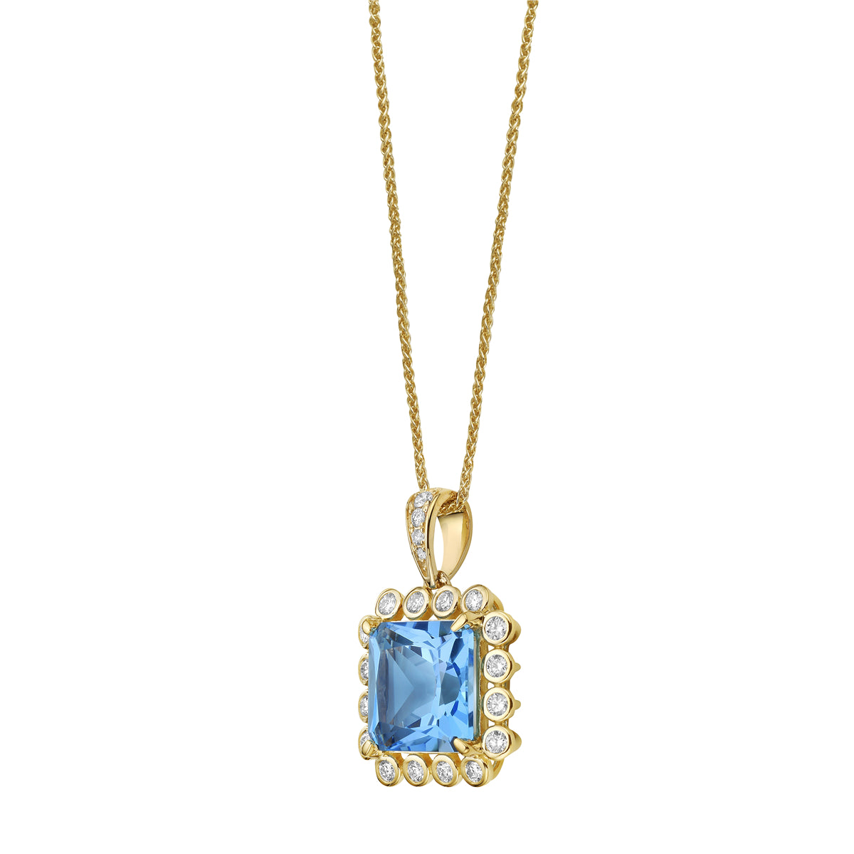 14K Yellow Gold Swiss Blue Topaz Pendant, 5.7ct