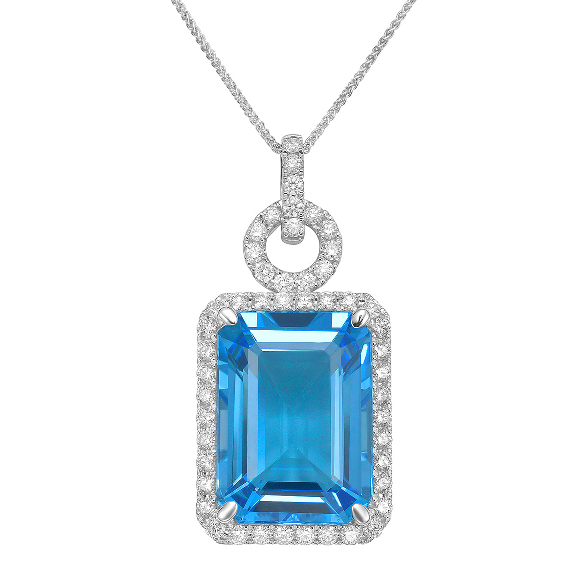 14K White Gold Swiss Blue Topaz Pendant, 21.85ct