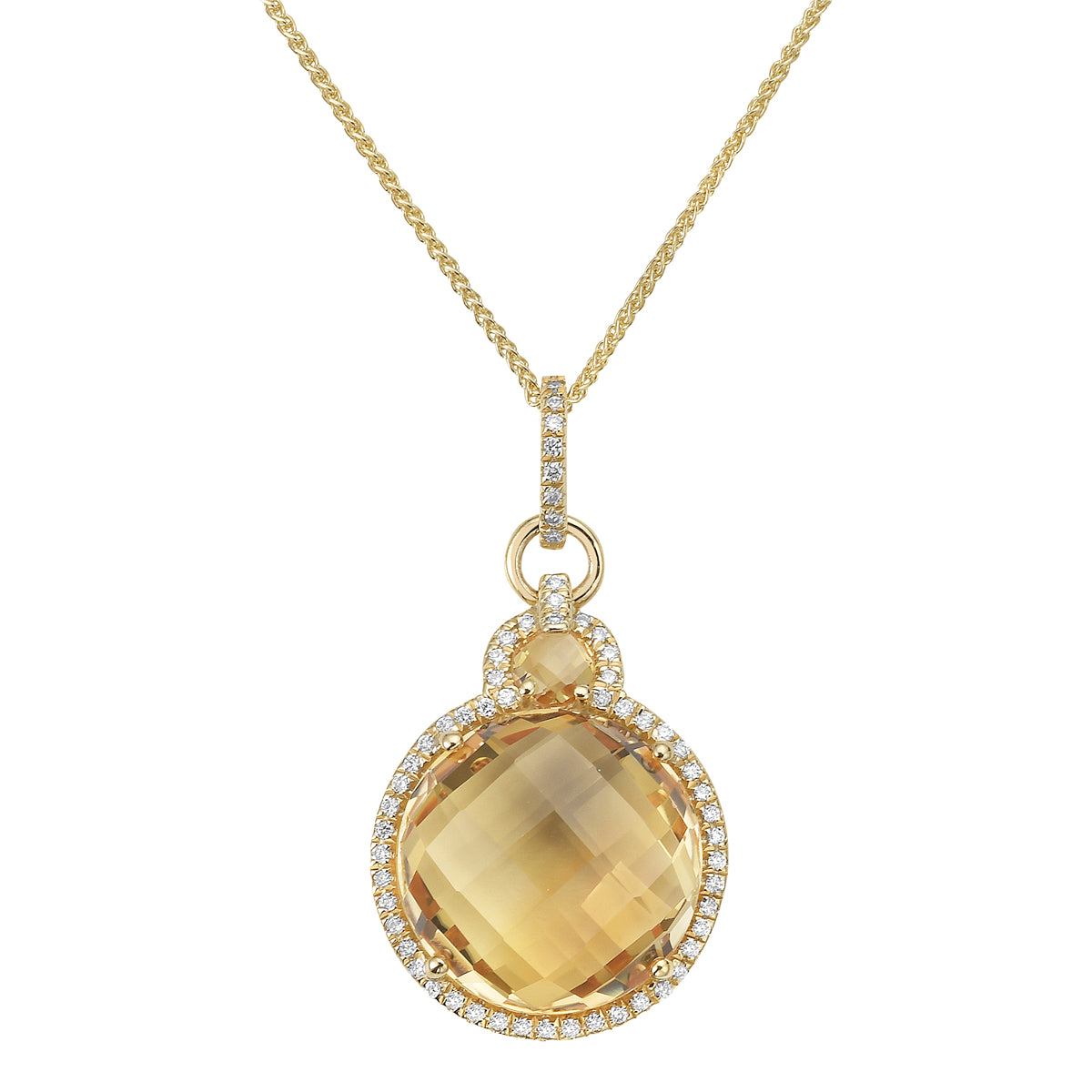 14K Yellow Gold Citrine Pendant with Diamonds, 8.17ct