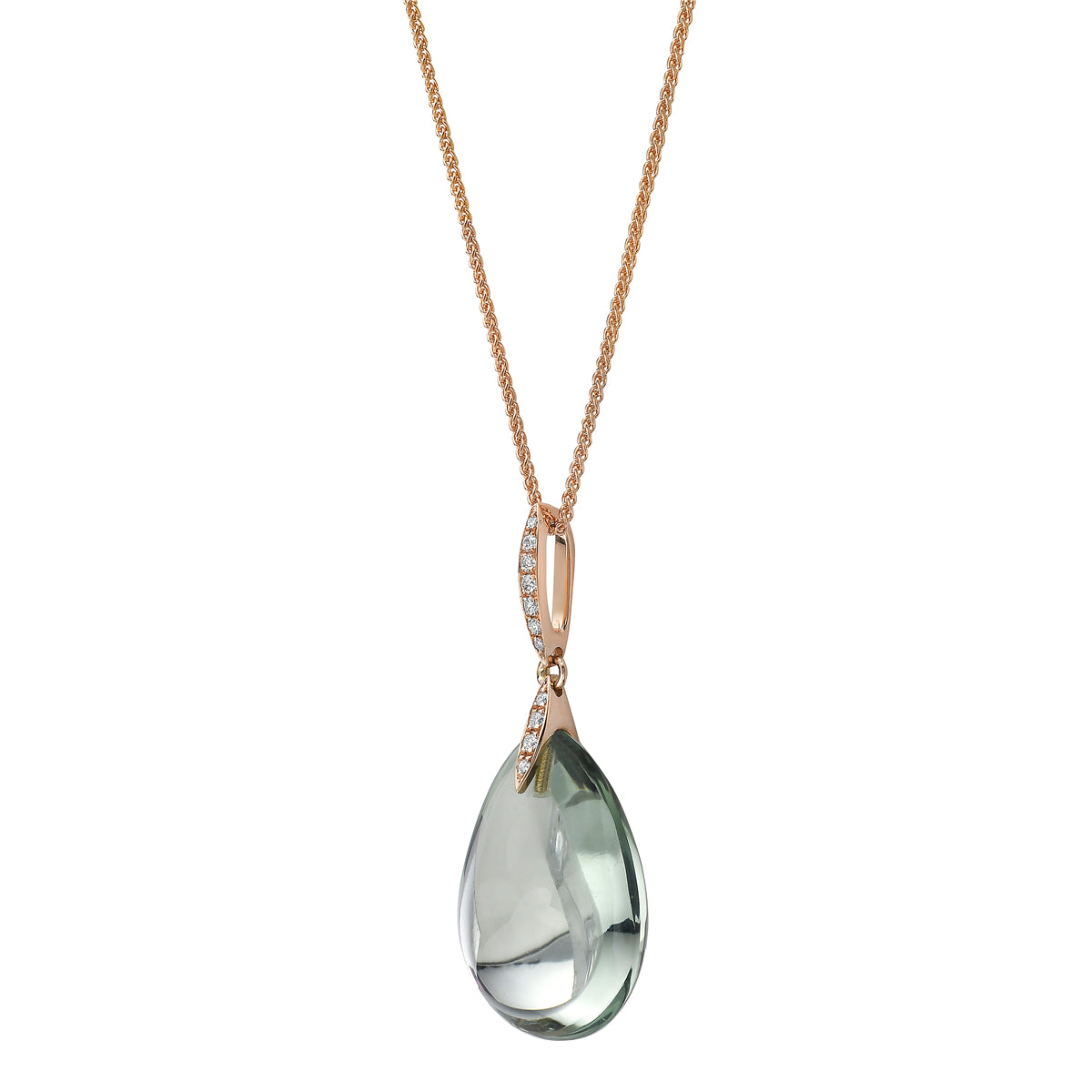 18K Rose Gold Green Amethyst Pendant, 12.94ct