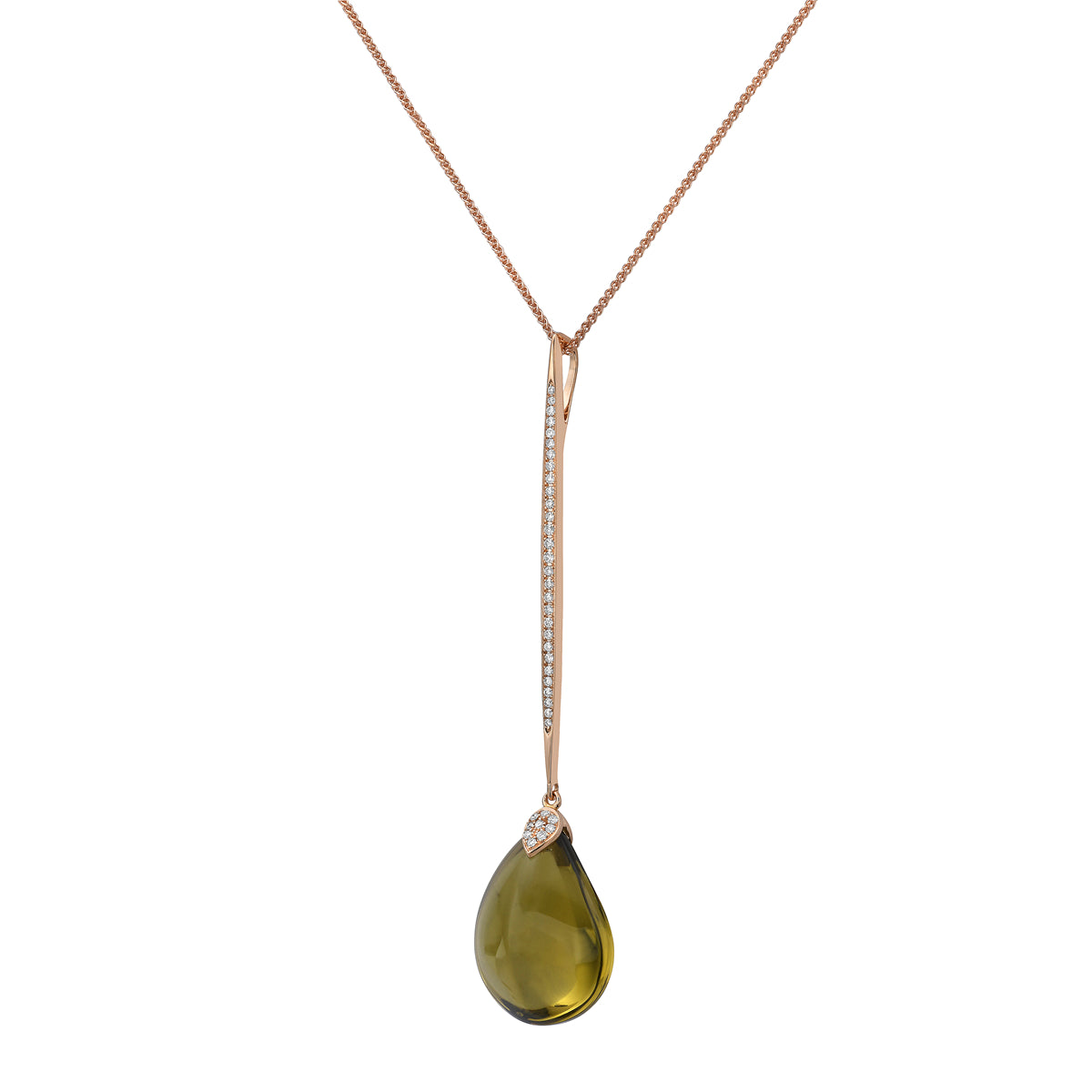 18K Rose Gold Olive Quartz Pendant, 10.76ct