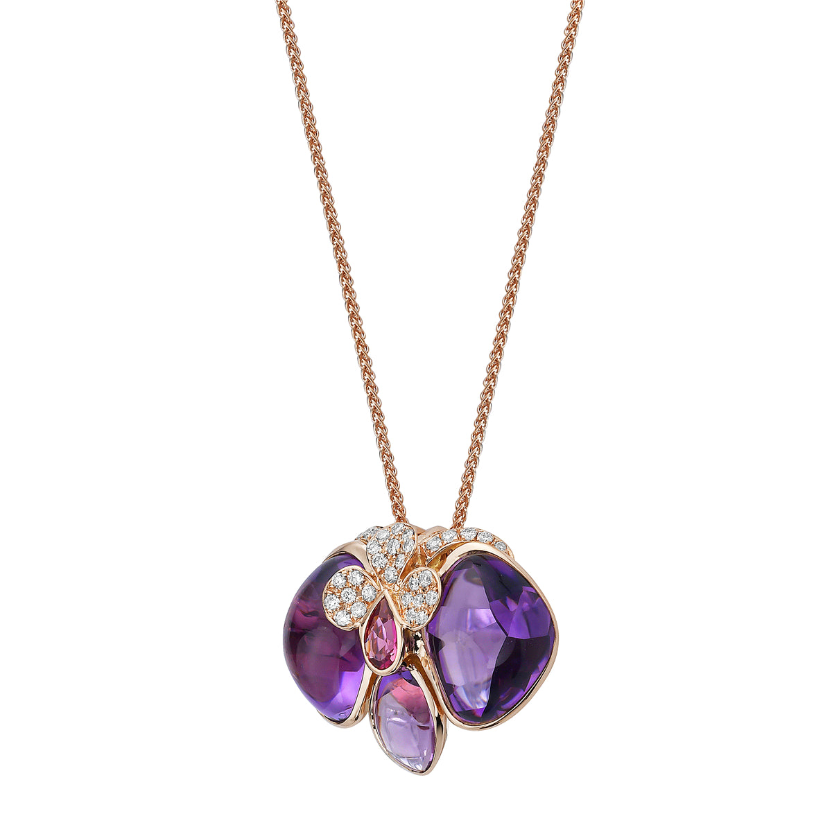 18K Rose Gold Amethyst Tourmaline Pendant, 5.56ct