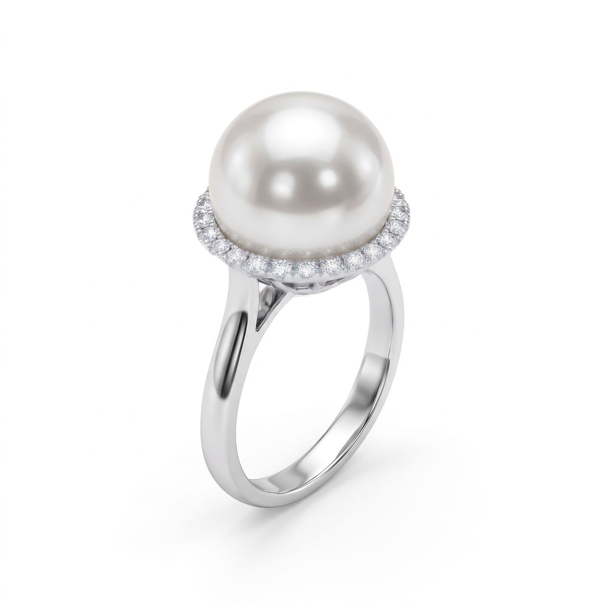 18K White Gold South Sea Pearl Ring, 12-13mm, 0.39ct