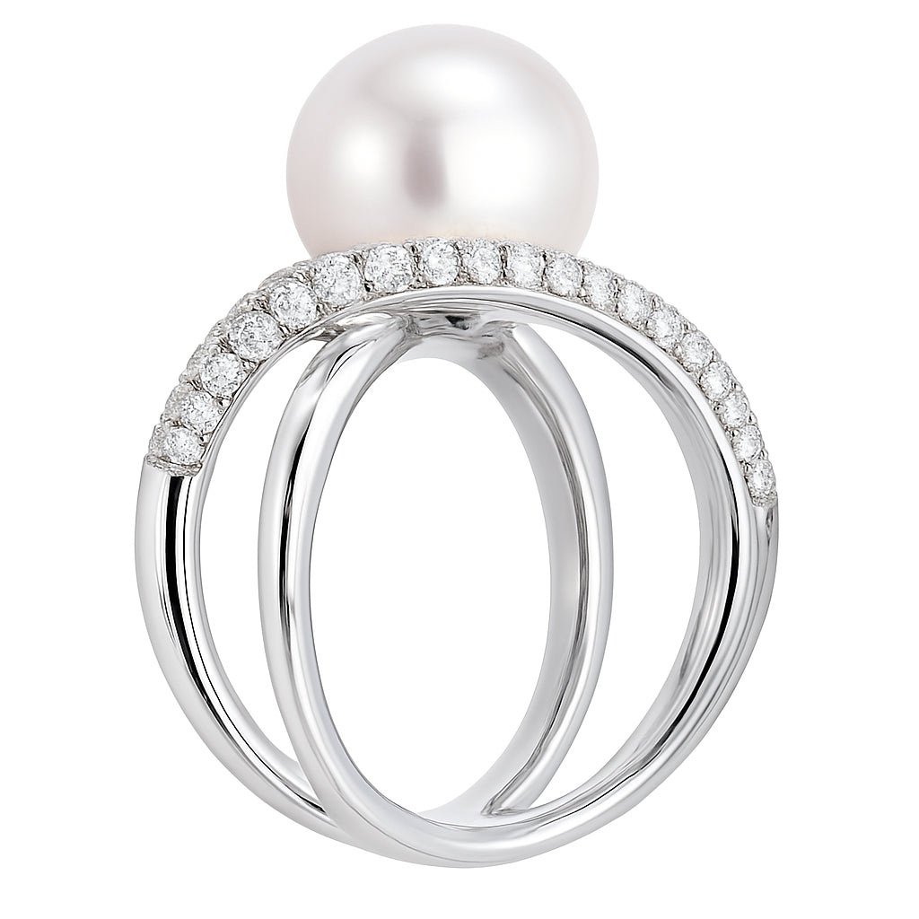 18K White Gold South Sea Pearl and Diamond Crossover Ring, 0.76ct