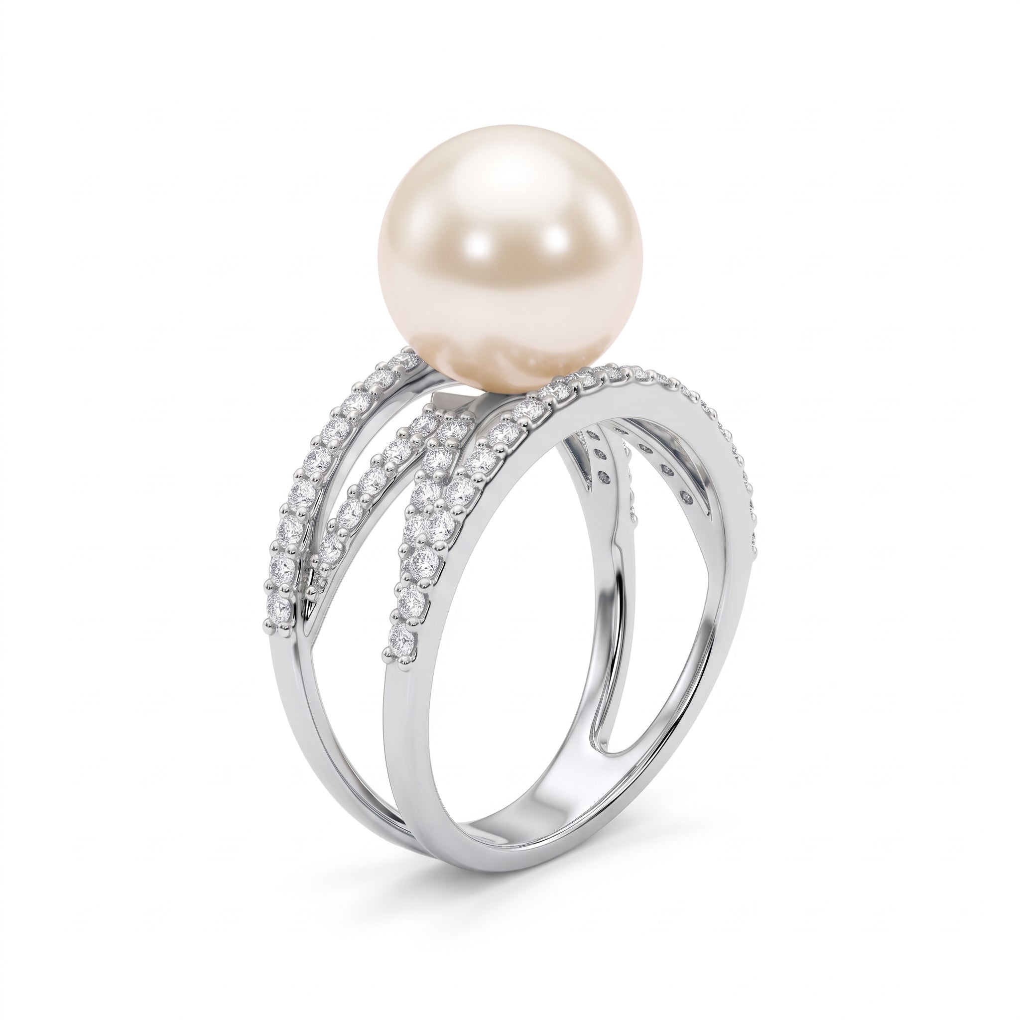 14K White Gold South Sea Pearl Ring, 10-11mm, 0.58ct