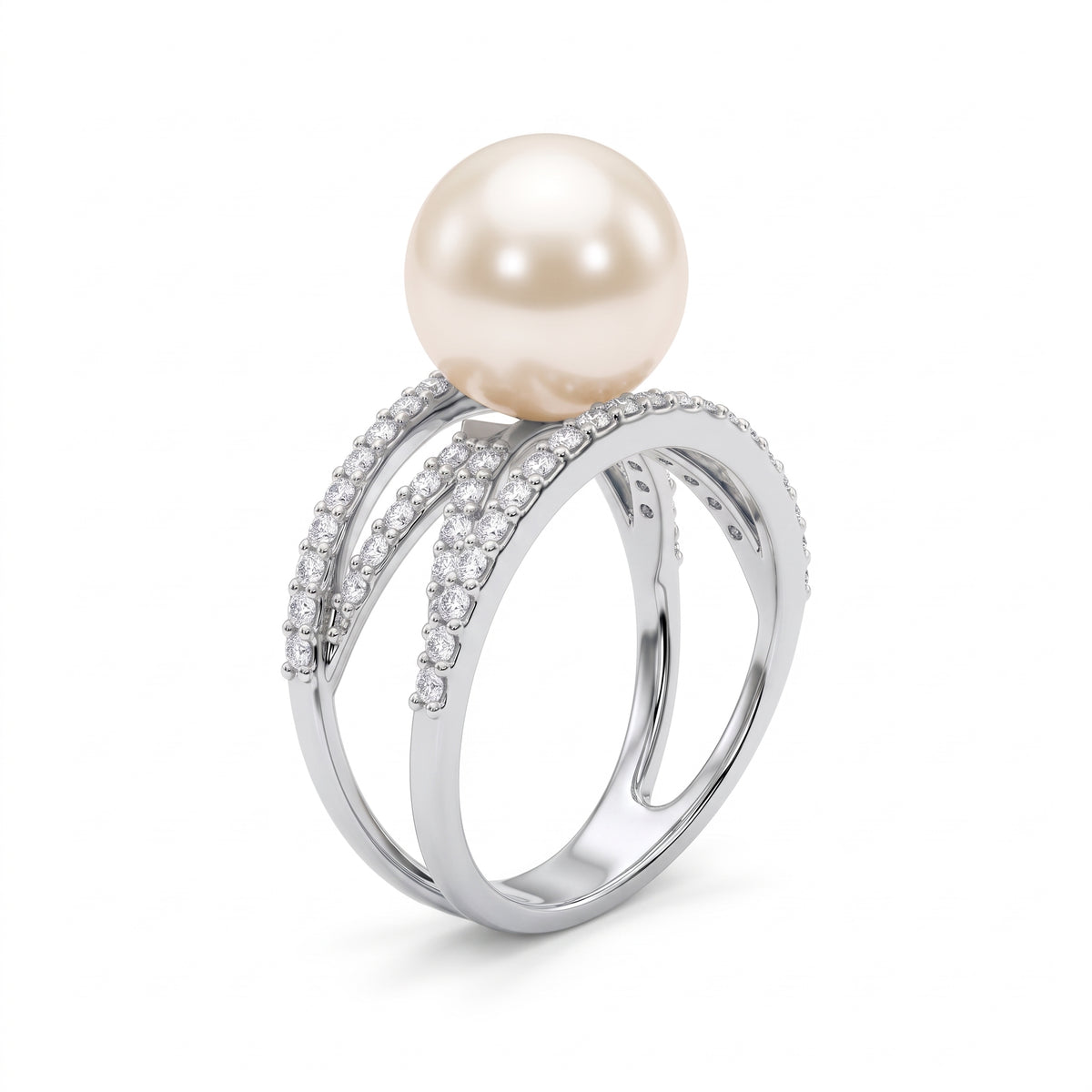 14K White Gold South Sea Pearl Ring, 10-11mm, 0.58ct