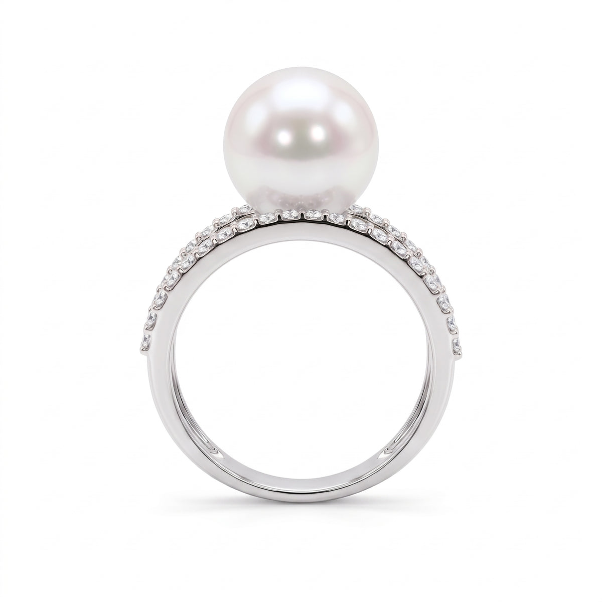 14K White Gold South Sea Pearl Ring, 10-11mm, 0.58ct