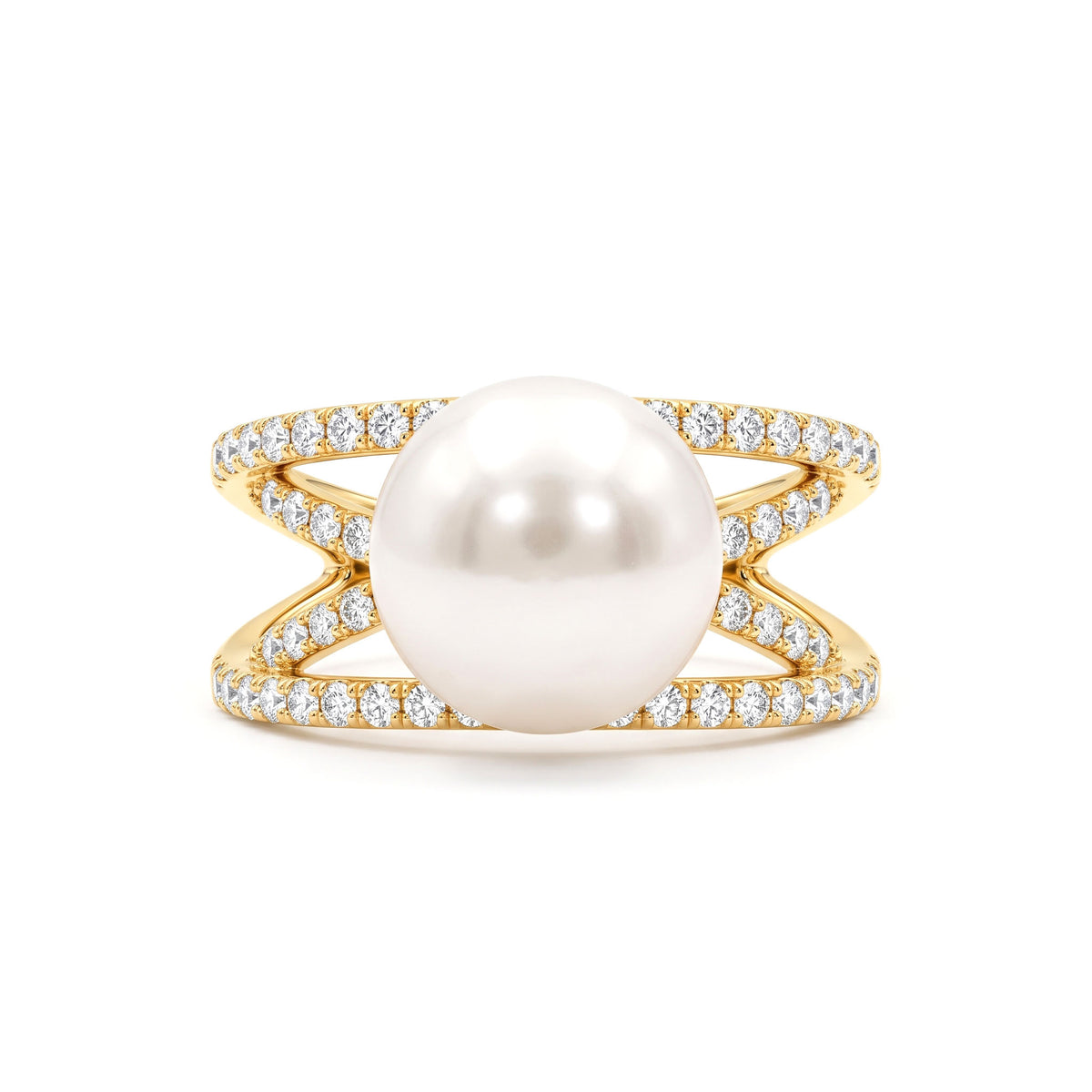 14K Yellow Gold South Sea Pearl Ring, 10-11mm, 0.58ct