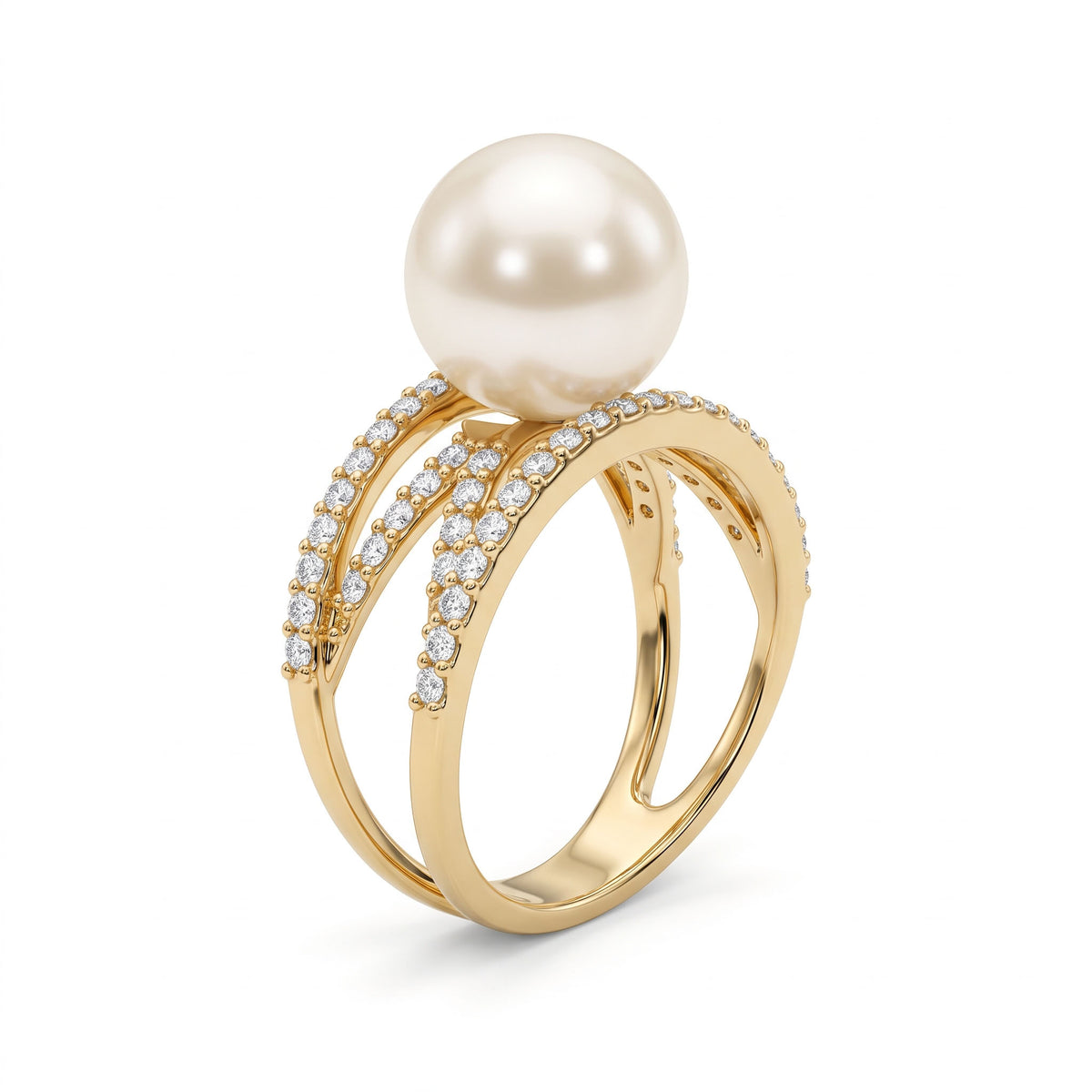 14K Yellow Gold South Sea Pearl Ring, 10-11mm, 0.58ct
