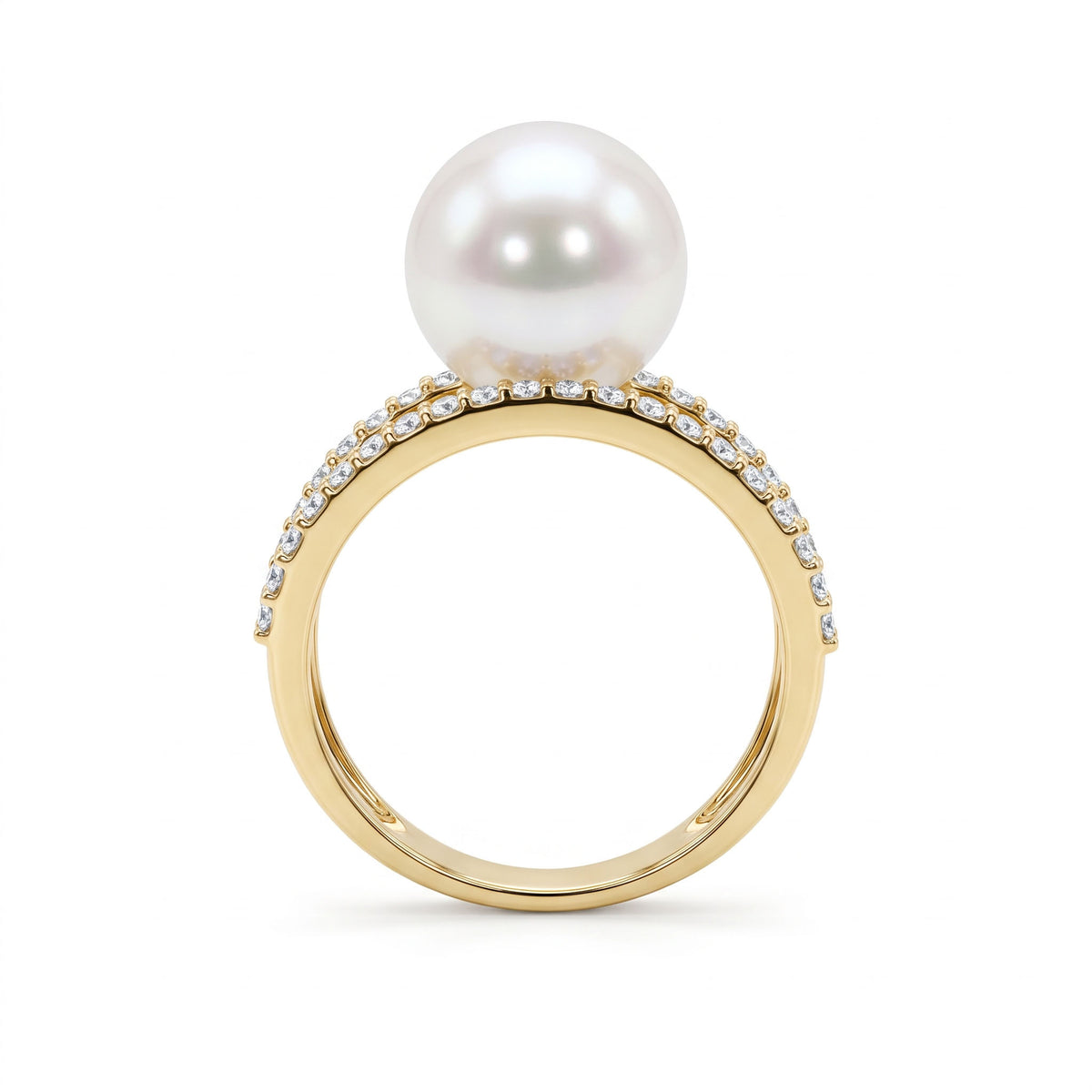 14K Yellow Gold South Sea Pearl Ring, 10-11mm, 0.58ct