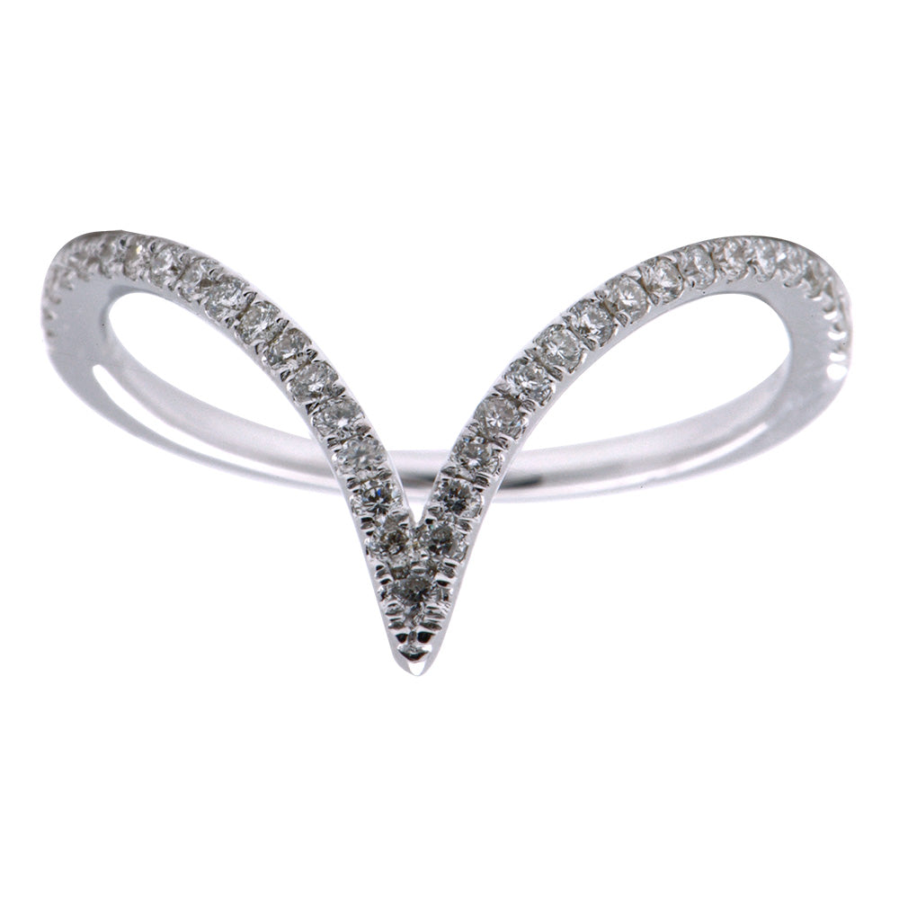 14K White Gold V Ring