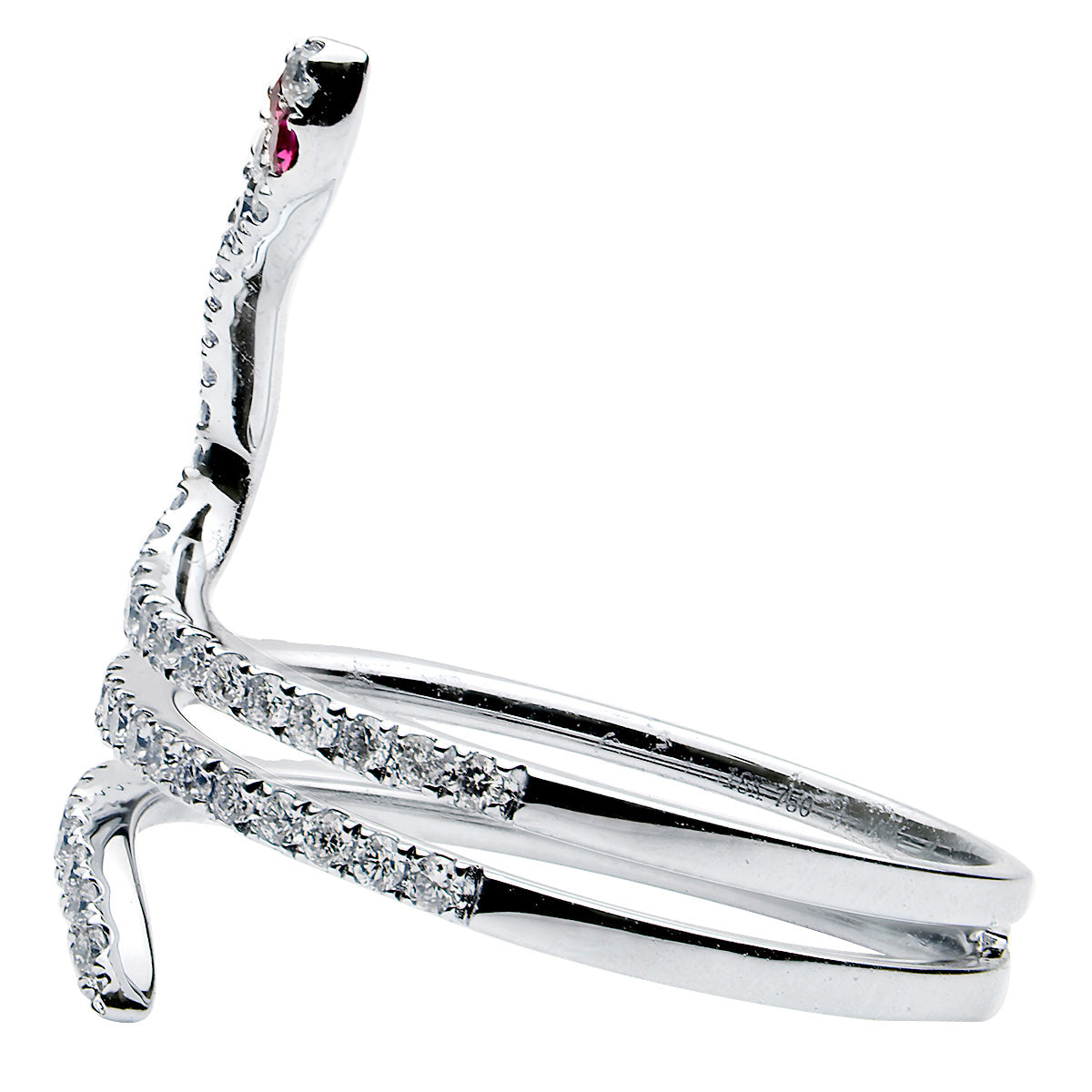 14K White Gold Ruby Eyes Snake Ring, 0.35ct