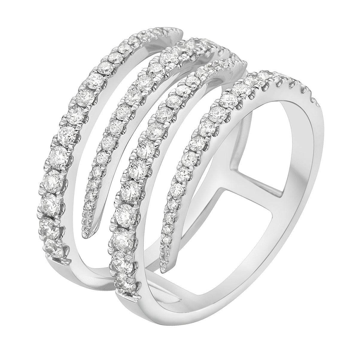 14K White Gold Diamond Bypass Rows Ring, 0.81ct