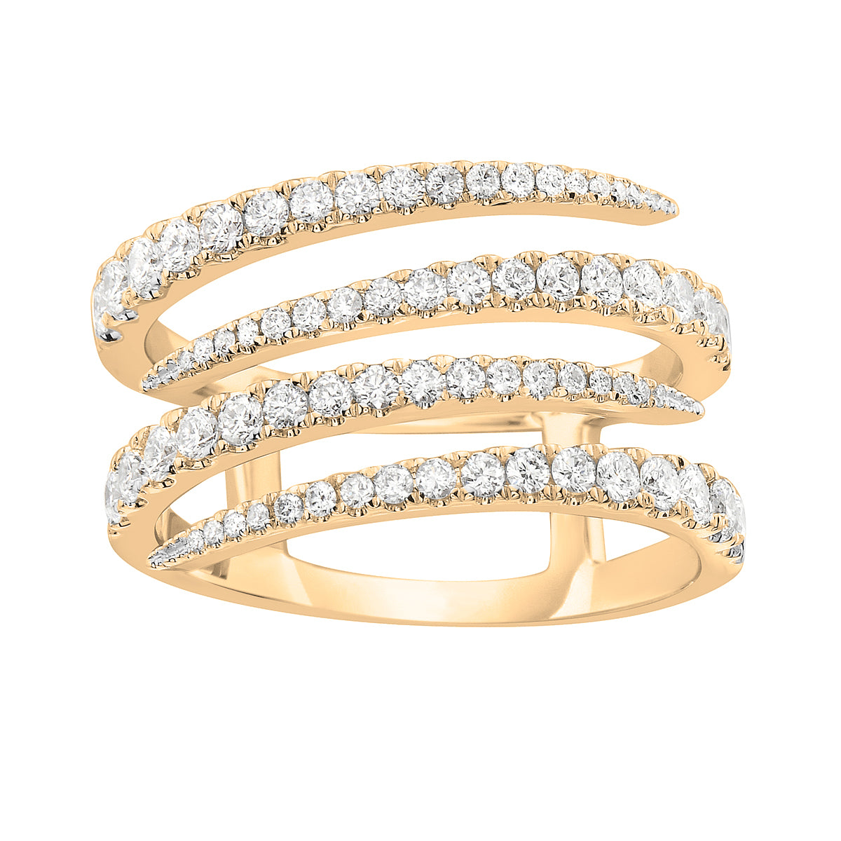 14K Yellow Gold Diamond Bypass Rows Ring, 0.75ct