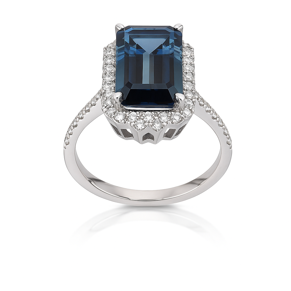 14K White Gold London Blue Topaz Ring, 4.27ct