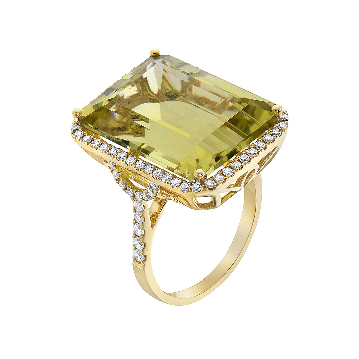 14K Yellow Gold Green Quartz Ring, 22.23ct