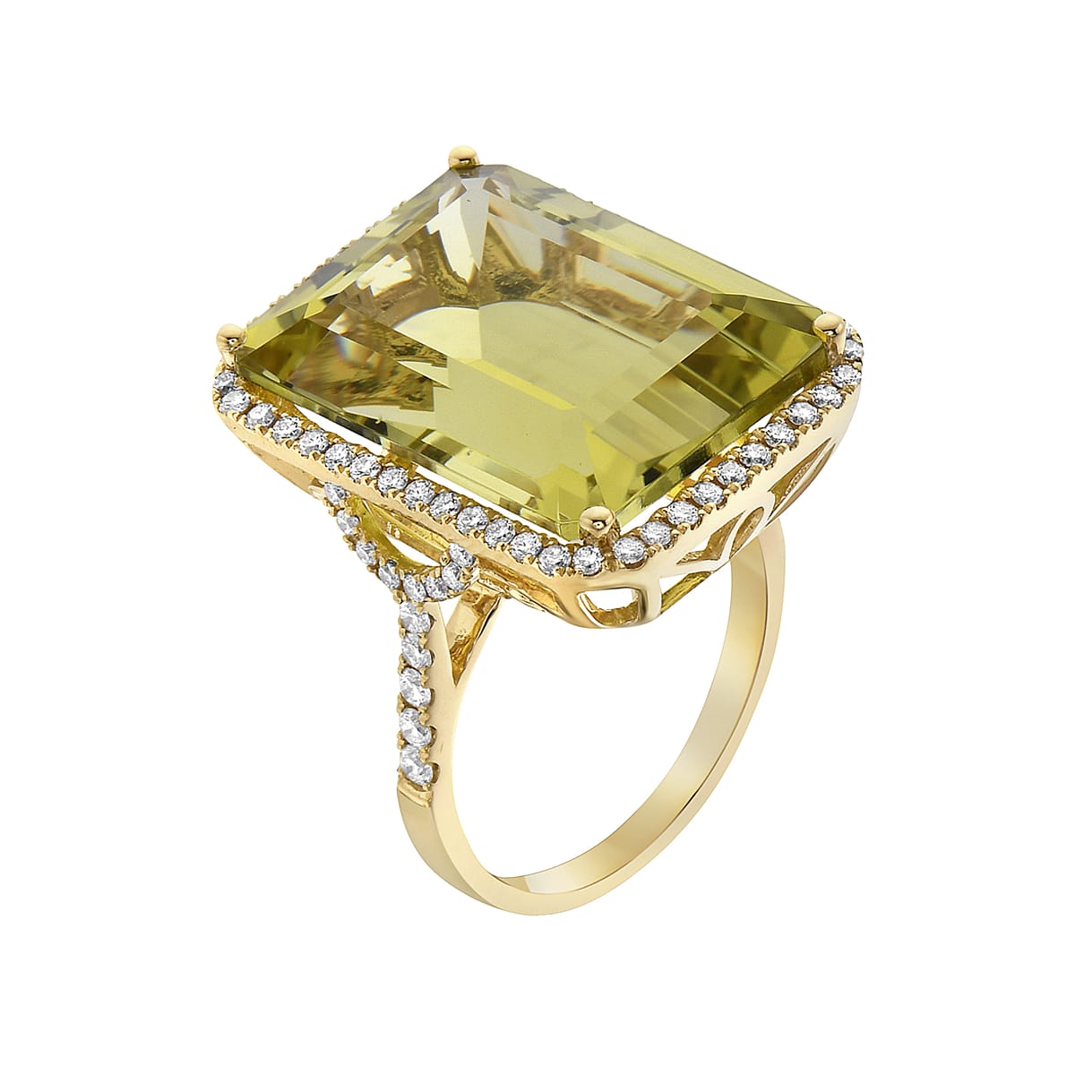 14K Yellow Gold Green Quartz Ring, 22.23ct