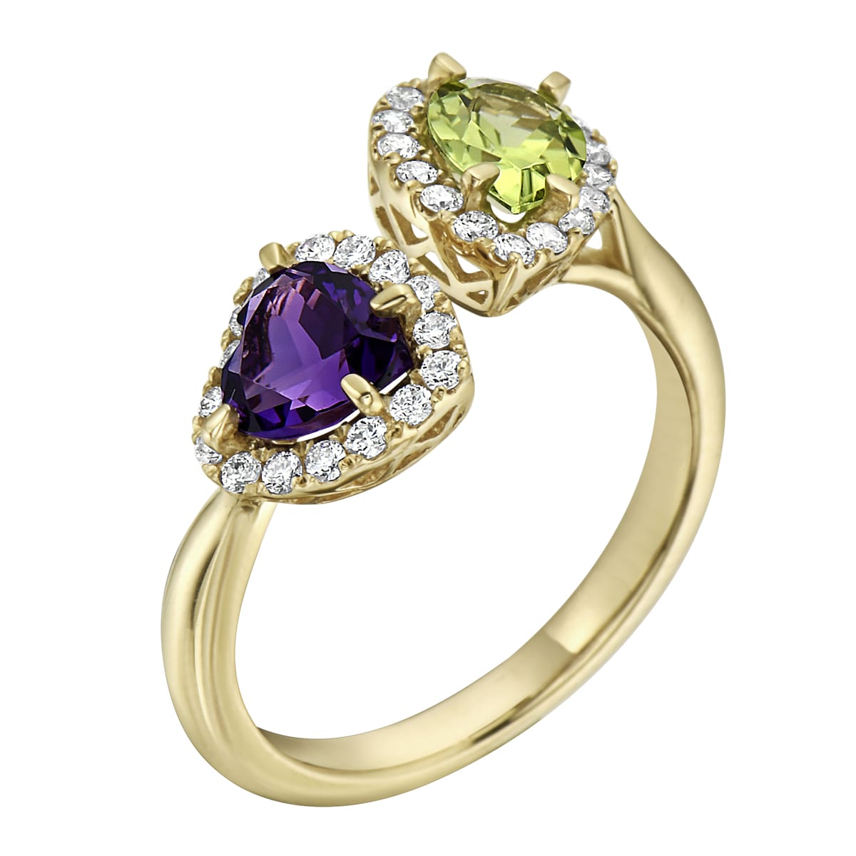14K Yellow Gold Amethyst and Peridot Ring, 1.44ct