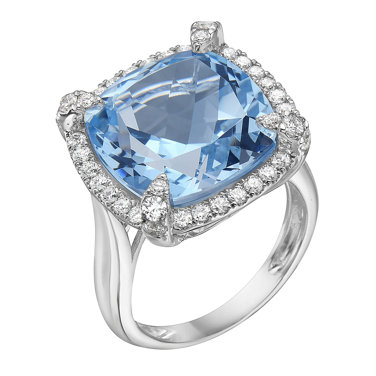 14K White Gold Sky Blue Topaz Ring, 14mm, 14.36ct
