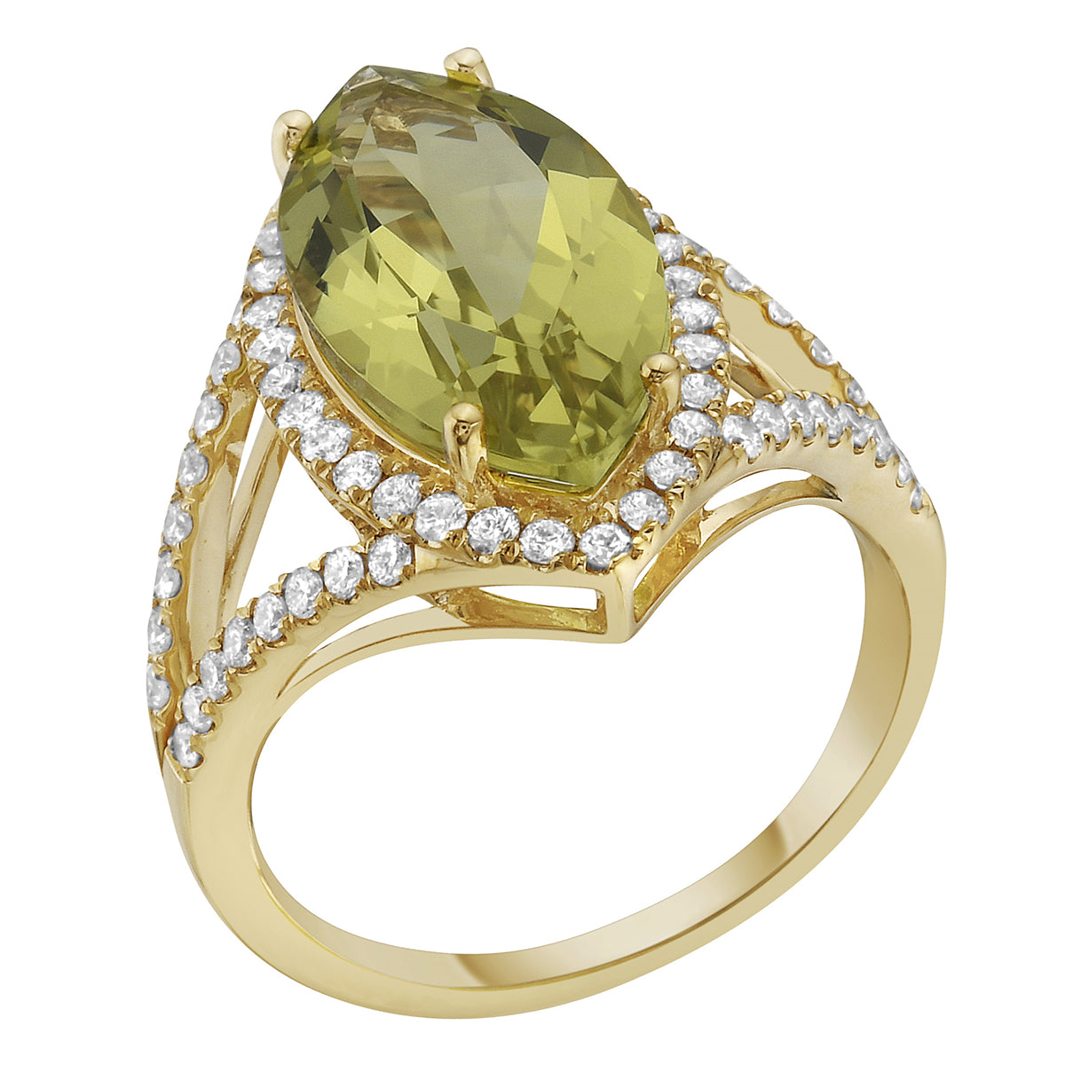 14K Yellow Gold Green Quartz Ring, 4.55ct