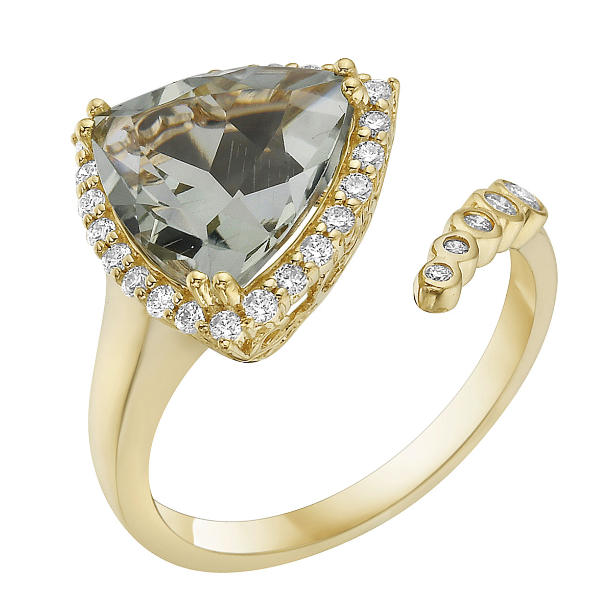 14K Yellow Gold Mint Green Quartz Ring, 3.11ct