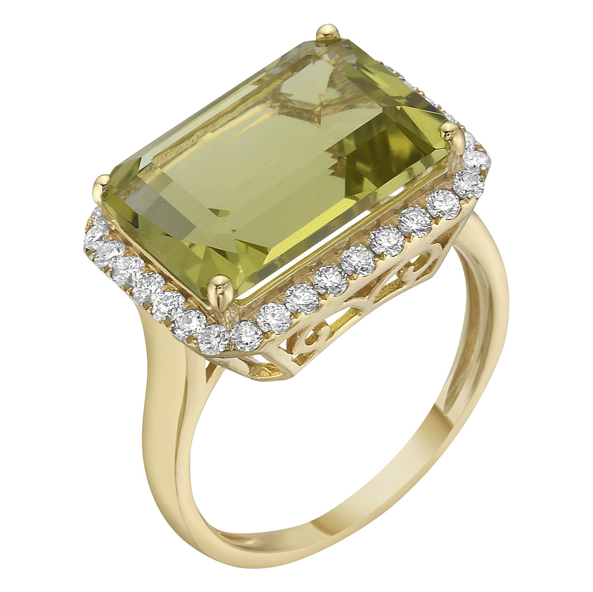 14K Yellow Gold Green Quartz Ring, 6.88ct