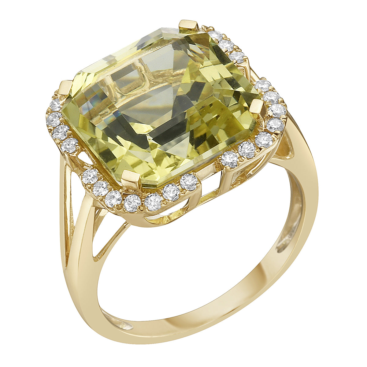 14K Yellow Gold Green Quartz Ring, 7.82ct