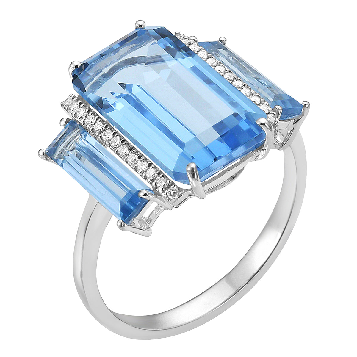 14K White Gold Sky Blue Topaz Ring, 8.43ct