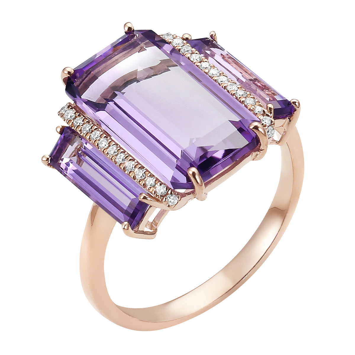 14K Rose Gold Amethyst Ring,, 6.41ct