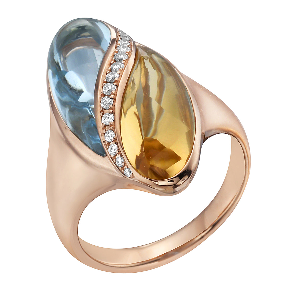 18K Rose Gold Blue Topaz and Citrine Ring, 7.68ct
