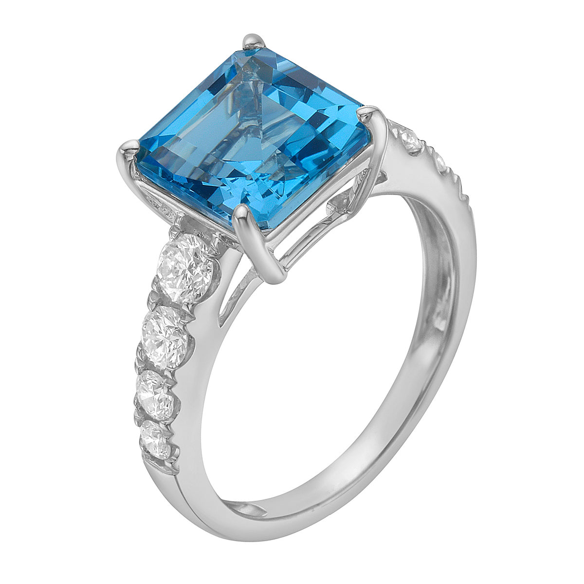 14K White Gold Swiss Blue Topaz Ring, 4.12ct