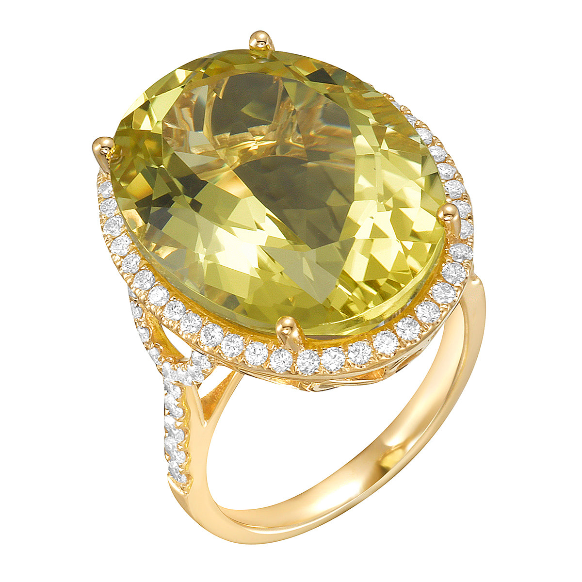 14K Yellow Gold Green Quartz Ring, 17.67ct