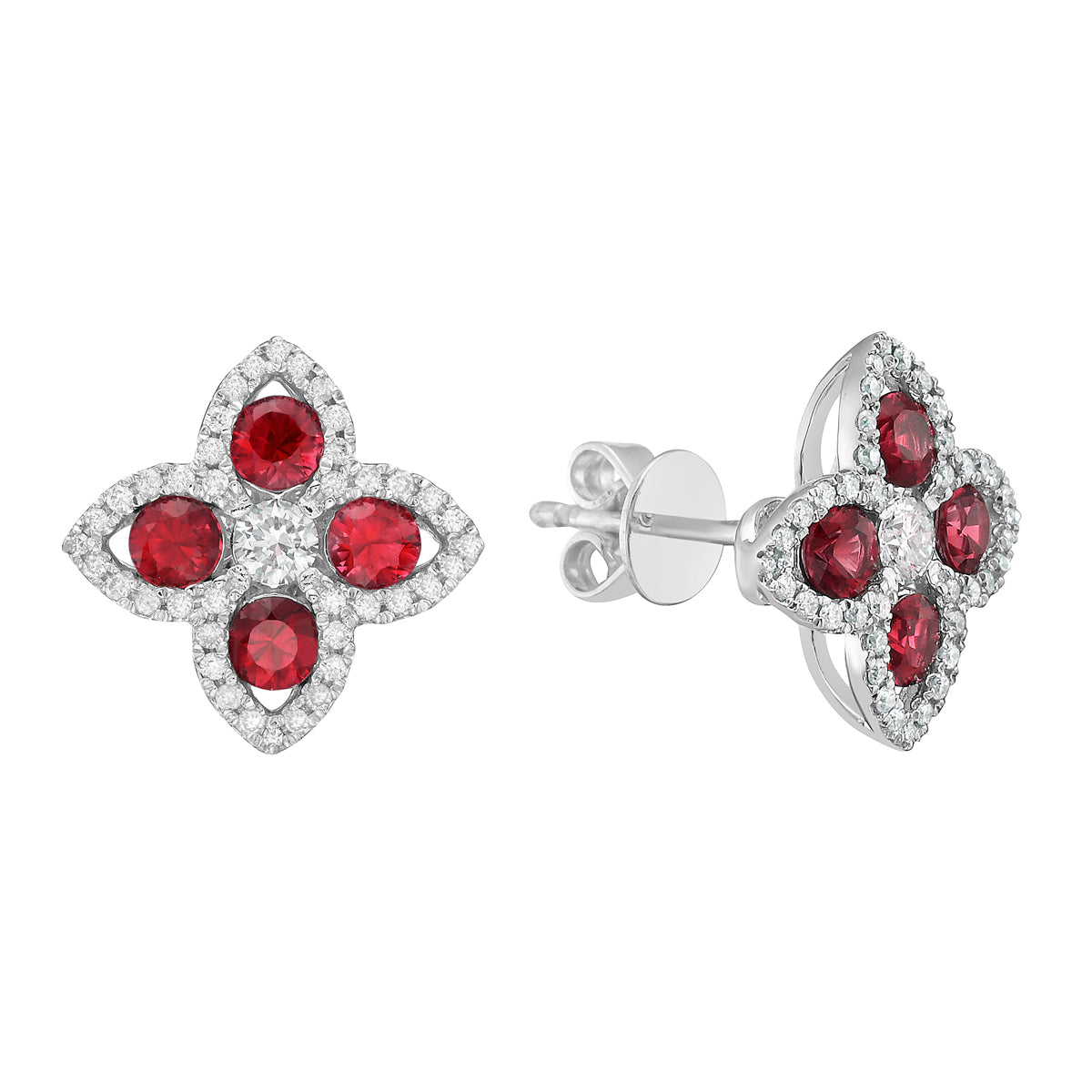 14K White Gold Ruby Earrings, 0.78ct
