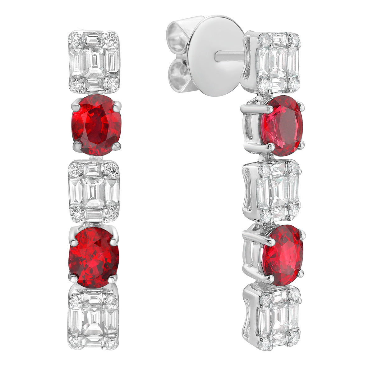 18K White Gold Ruby Diamond Earrings, 1.7ct