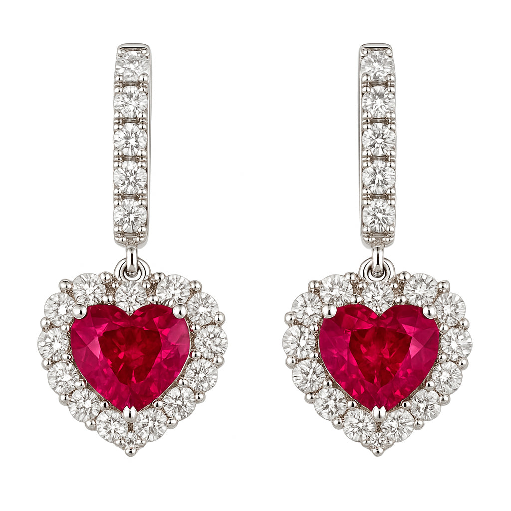 Handmade 18K White Gold Ruby Hoop Earrings, 2.01ct