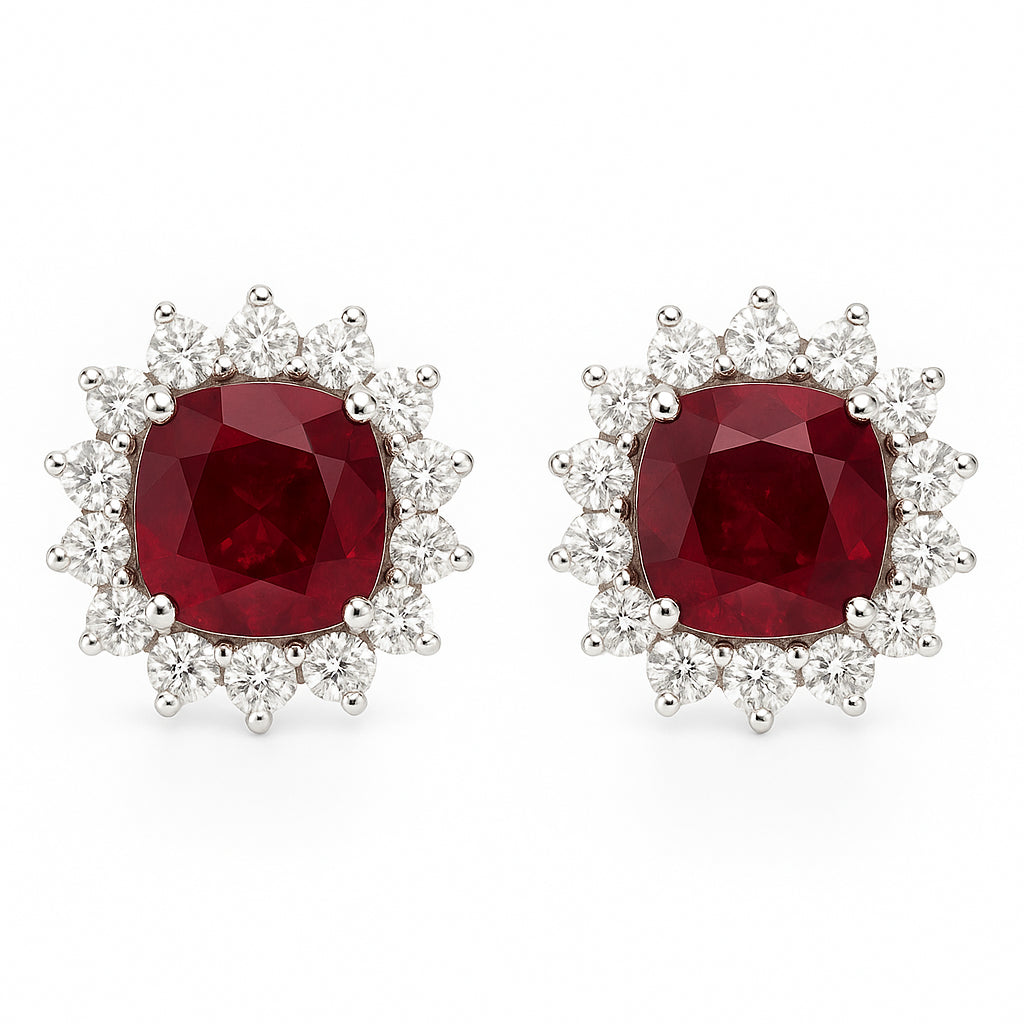 Handmade 18K White Gold Ruby Earrings, 10.39ct