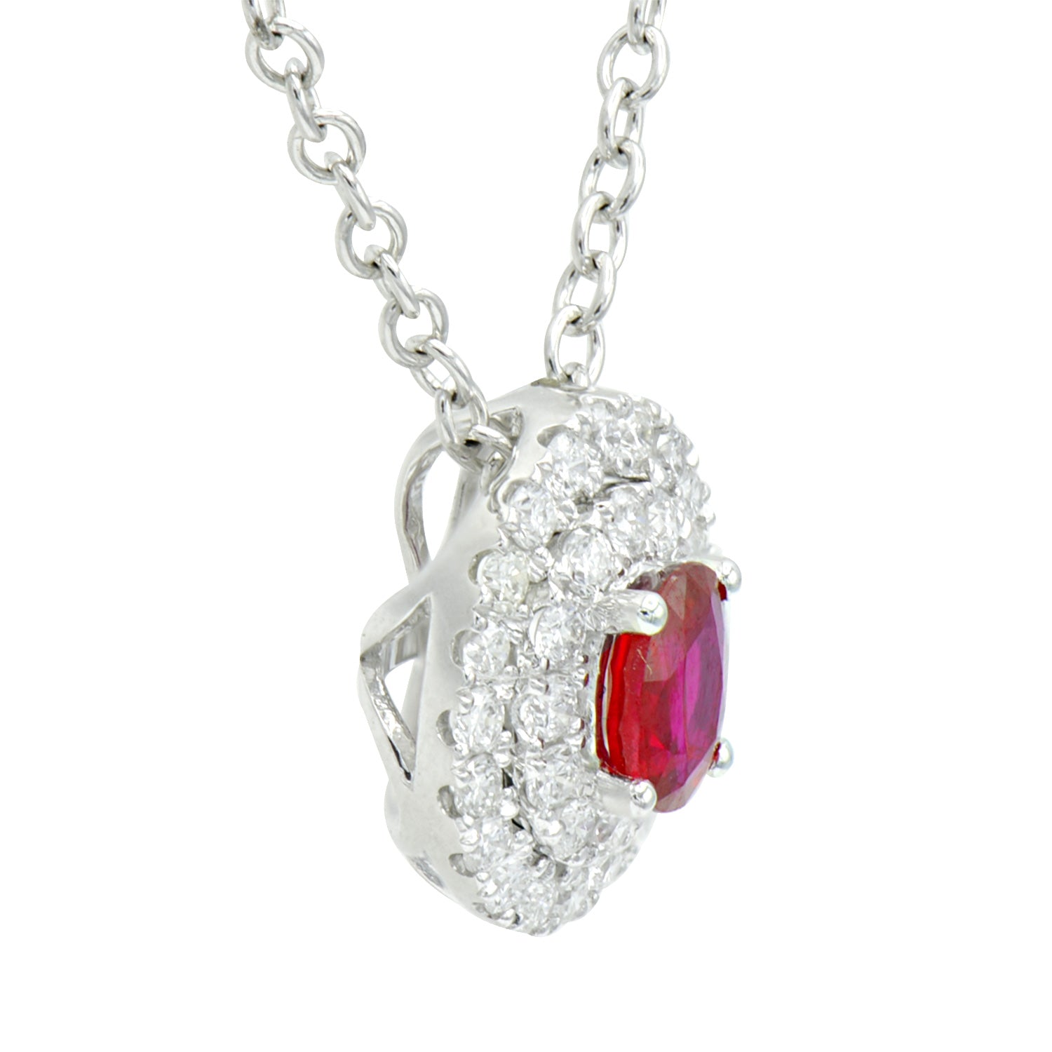 14K White Gold Double Halo Ruby Pendant, 0.39ct