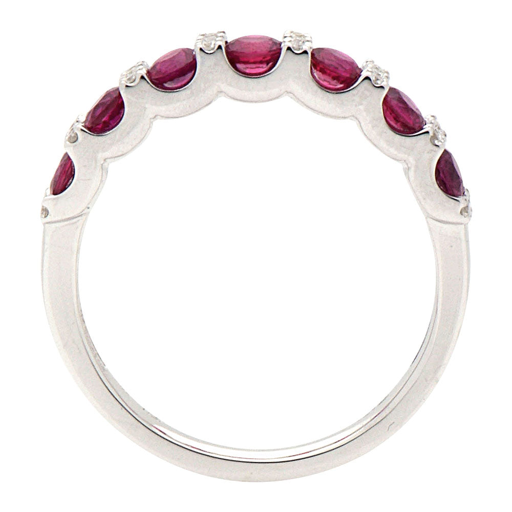 14K White Gold Ruby and Diamond Row Band, 0.87ct