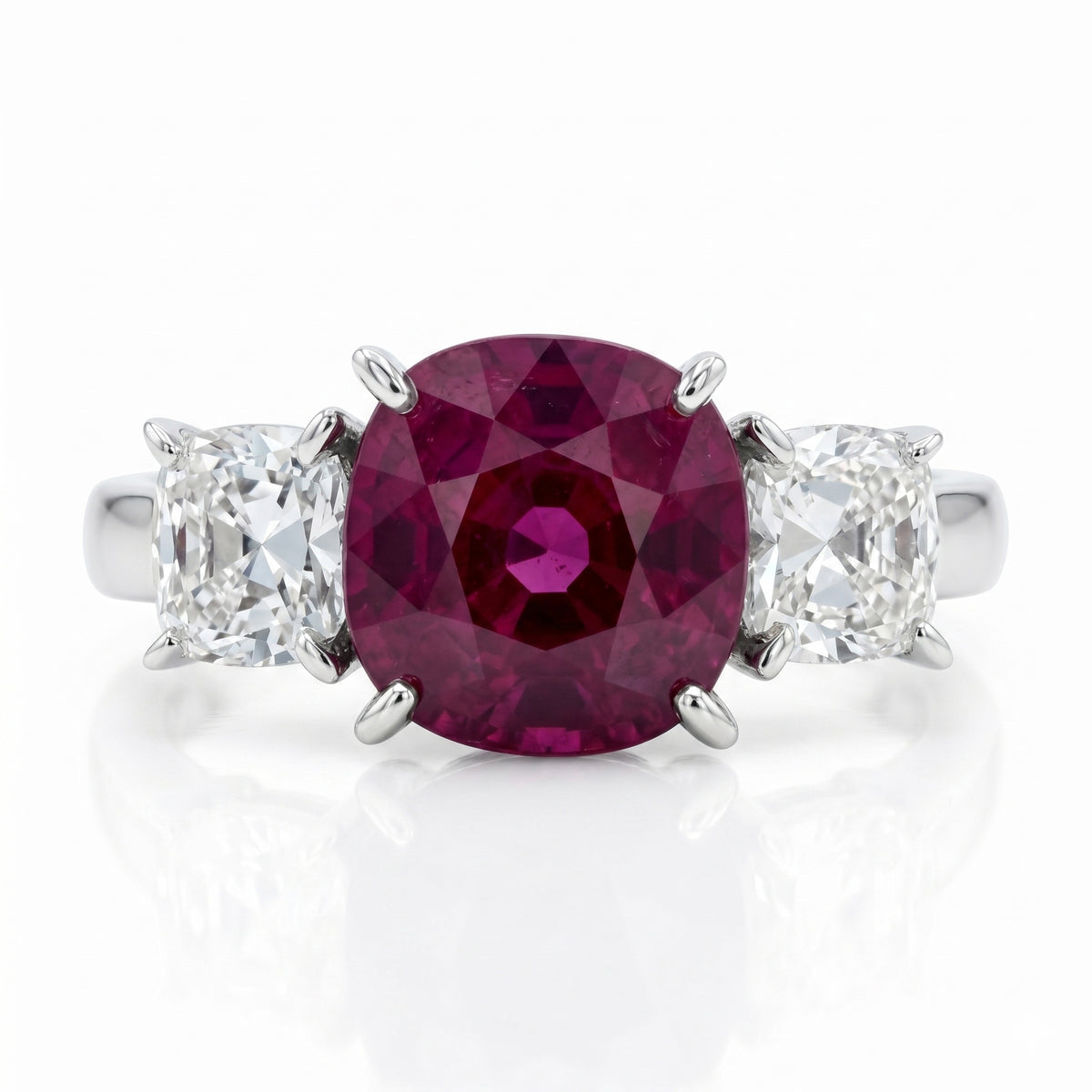 Handmade 18K White Gold Ruby Ring, 3 Stone, 1.31ct