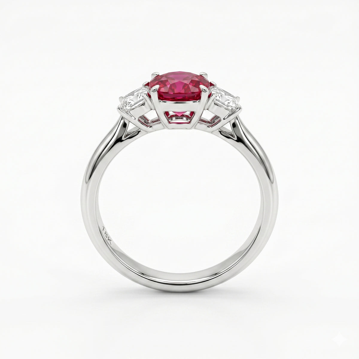 Handmade 18K White Gold Ruby Ring, 3 Stone, 1.31ct