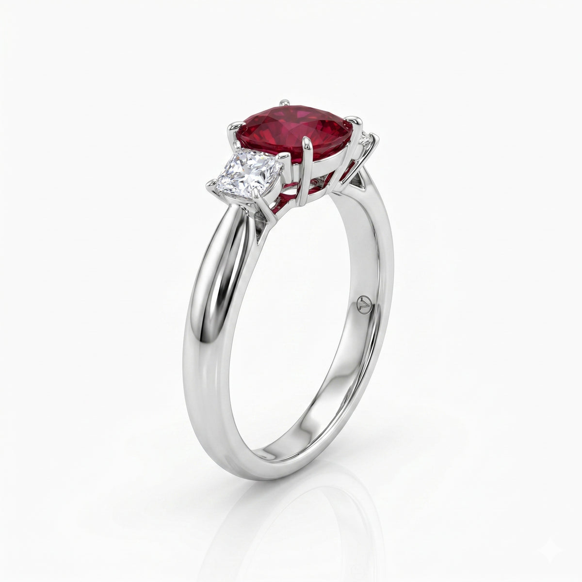 Handmade 18K White Gold Ruby Ring, 3 Stone, 1.31ct