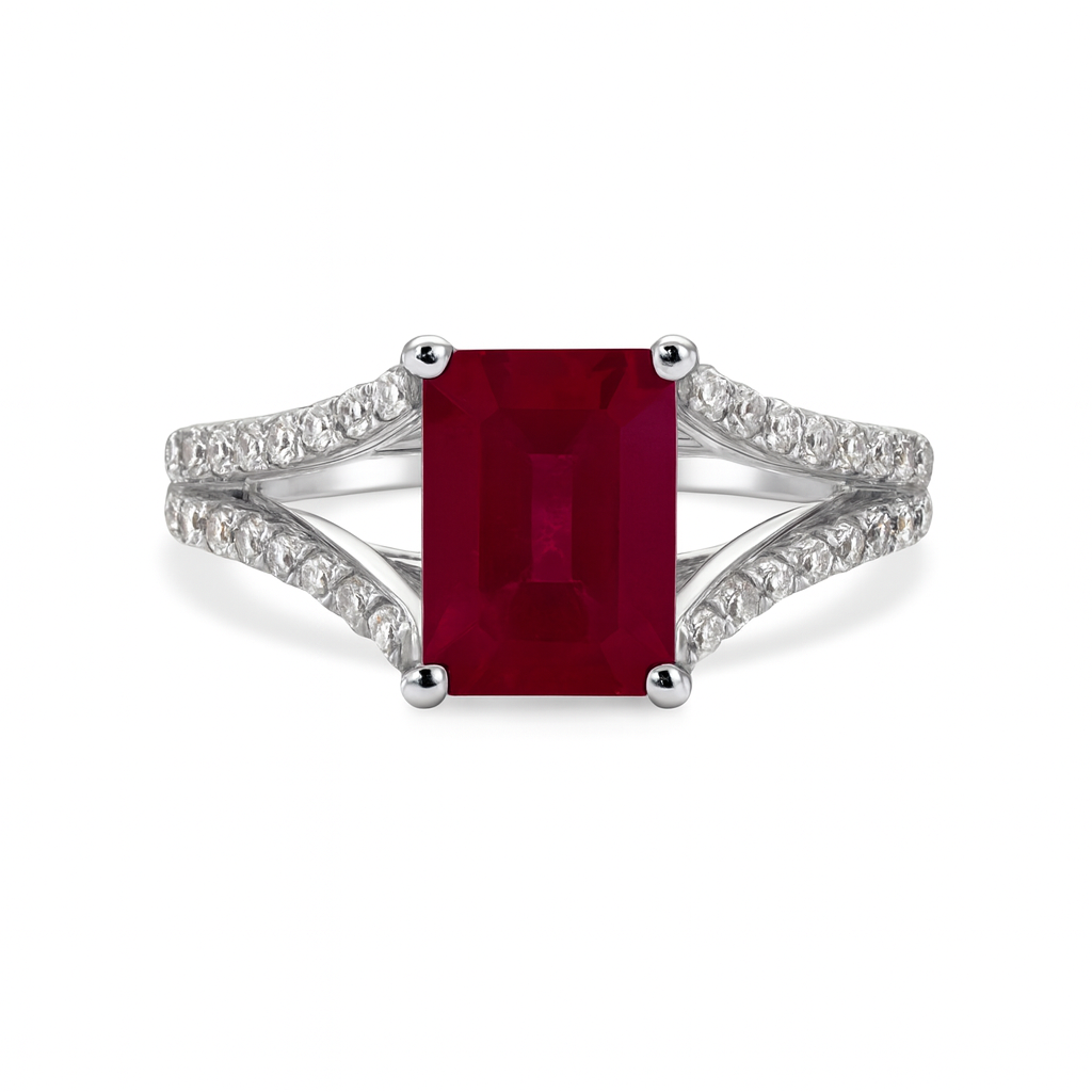 Handmade 18K White Gold Ruby Ring Split Shank, 1.89ct