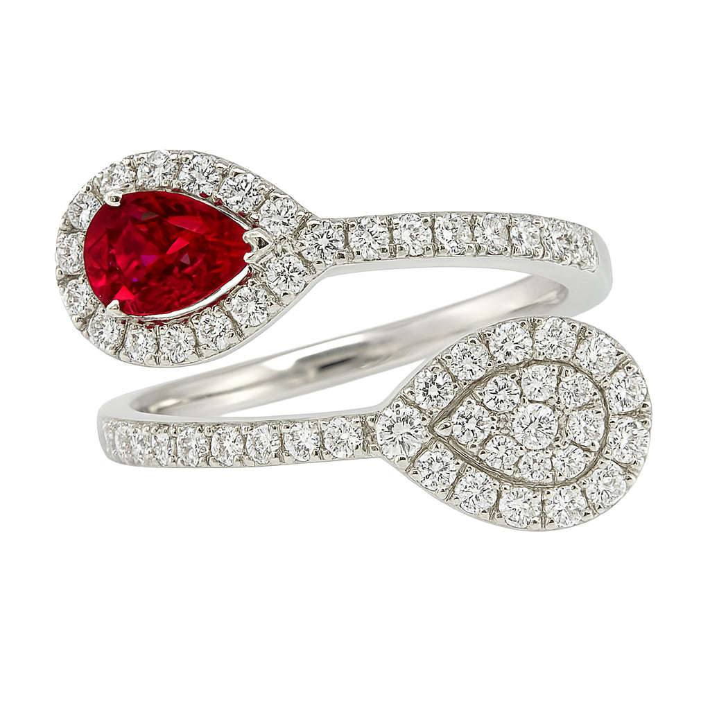 Handmade 18K White Gold Ruby Two-Stone Ring, 0.67ct